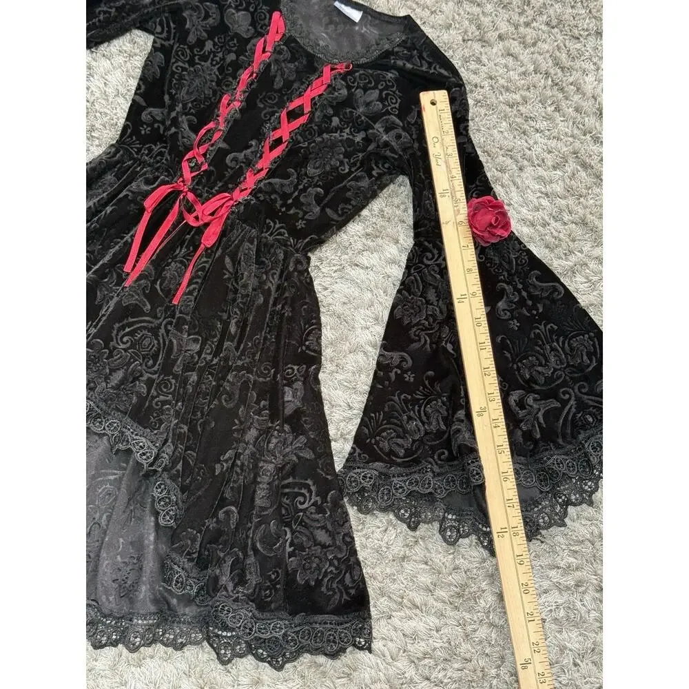 Gothic Velvet Lace Bell Sleeve Dress Girls S Black Witchy Renaissance Costume